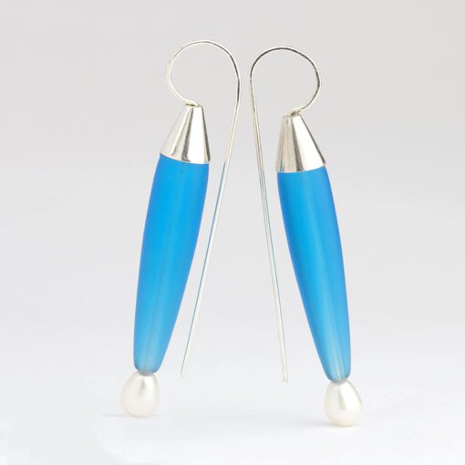 Long Crystal Sky Blue French Wire Earrings With Pearls