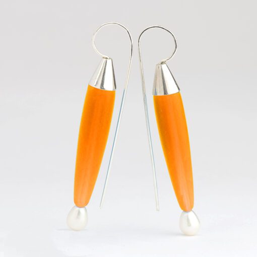 Long Crystal Tangerine French Wire Earrings With Pearl