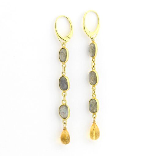 Vermeil 4 Drop Labradorite Shoulder Duster Earrings