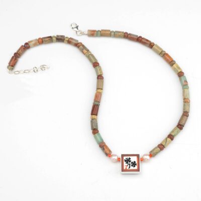 "Garden" Sterling Silver & Jasper Neck with Black Pearls