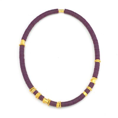 24k Vermeil Etruscan & Maroon Vinyl "Phono Record Bead" Necklace.