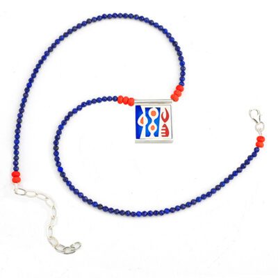 Medium Square "Tribal" Necklace With Lapis Beads
