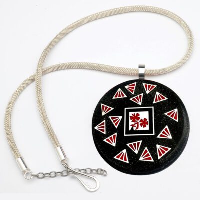 Large Round Black & Red "Garden" Medallion